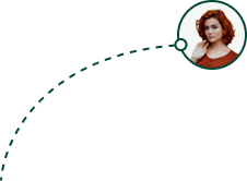 Profile widget showing a female CRM user with curved connector line, part of Choren Consulting CRM's interactive interface components.